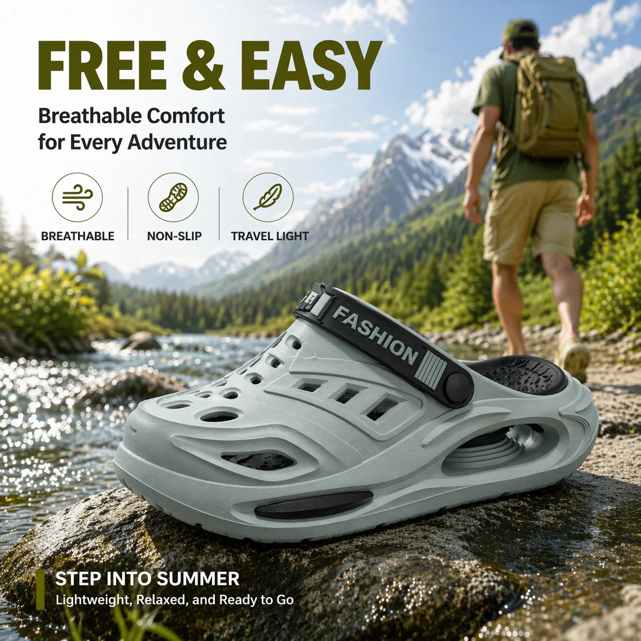 Summer Outdoor Men's Slippers Arch Support Anti-Slip Deodorant Hole Sandals Keep Feet Tired-Free for Long Standing