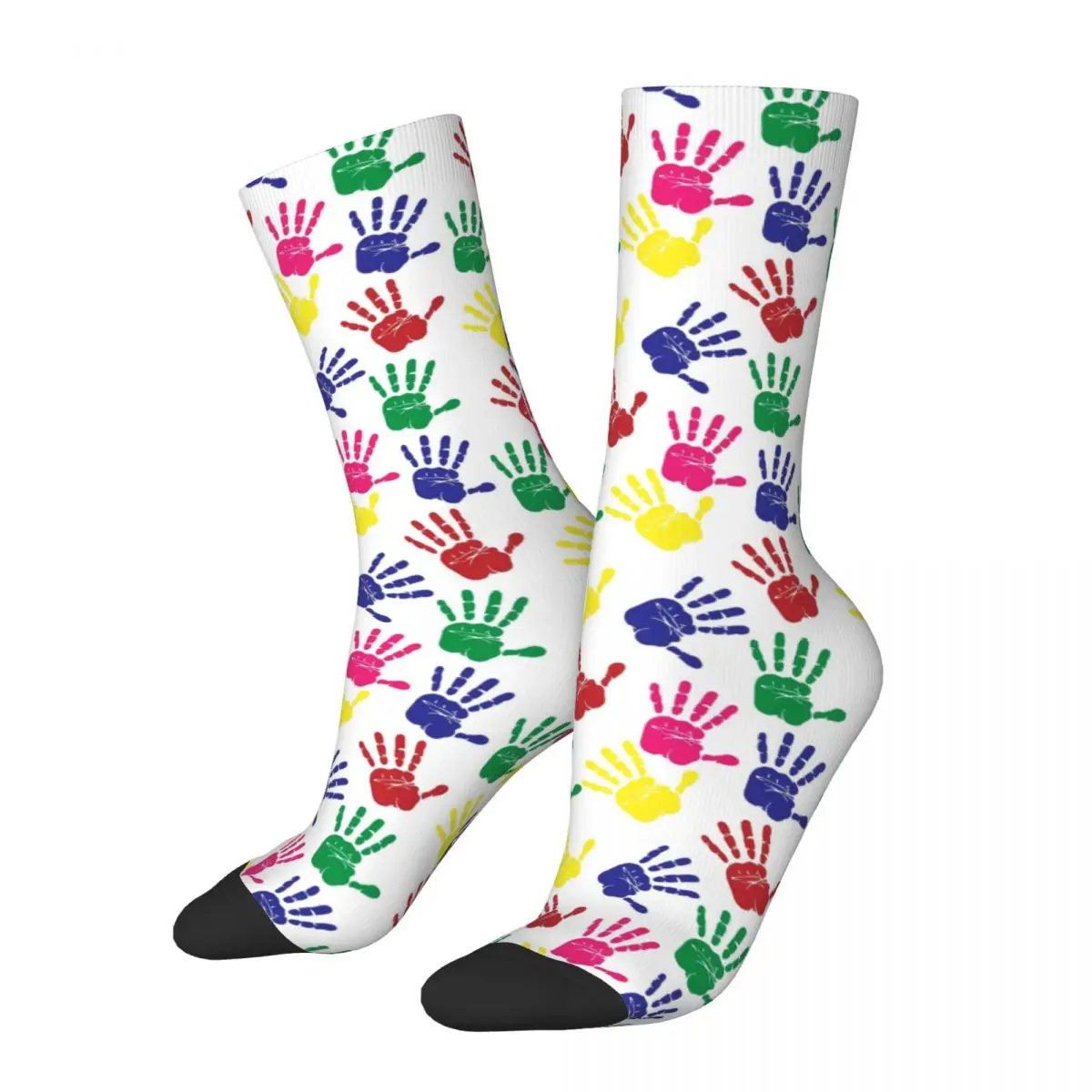 Autumn Winter Fashion Unisex Colorful Handprints Socks Autism Awareness Non-slip Skateboard Socks