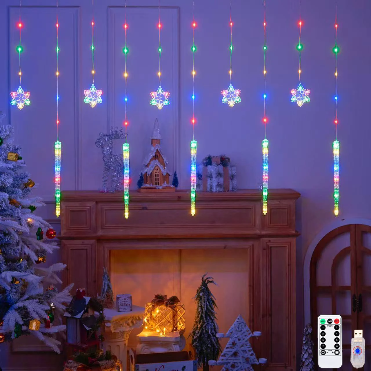 usb電源のクリスマスウィンドウライト、屋内用雪の結晶型アイスピックカーテンフェアリーストリングライト、クリスマス、ノエル、寝室、ホリデーホームランプ用