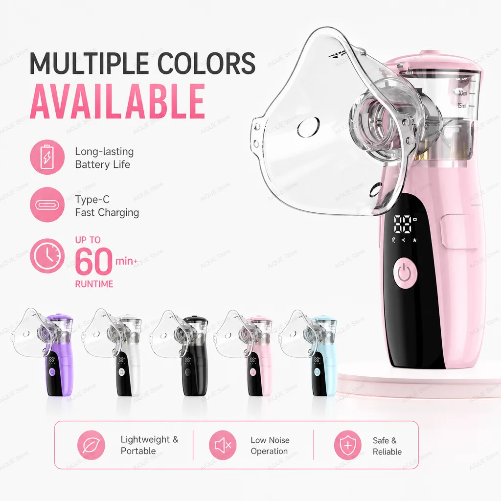 AiQUE Aufladbarer Mesh-Inhalator Hocheffizienter Tragbarer Geräuscharmer Selbstreinigender Inhalator Leiser Ultraschall-Asthma-Inhalator für Erwachsene und Kinder – Detail 3