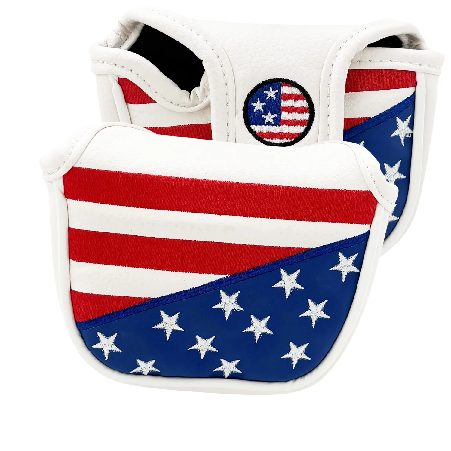 Golf Putter Head Cover Velcro Mallet Blade Headcover USA Star Stripes Eagle Flag Design, Velcro Closure Fit All Putters