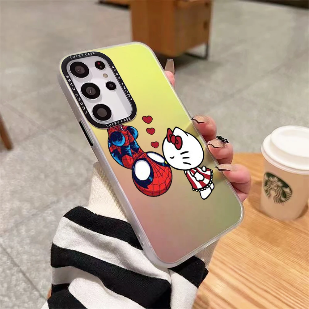 Homem-aranha olá kitty caso de telefone para xiaomi redmi 12c 10c 9a 9c 9t nota 12 11 10 8 7 pro k40 a1 5g fosco gradiente capa luxo