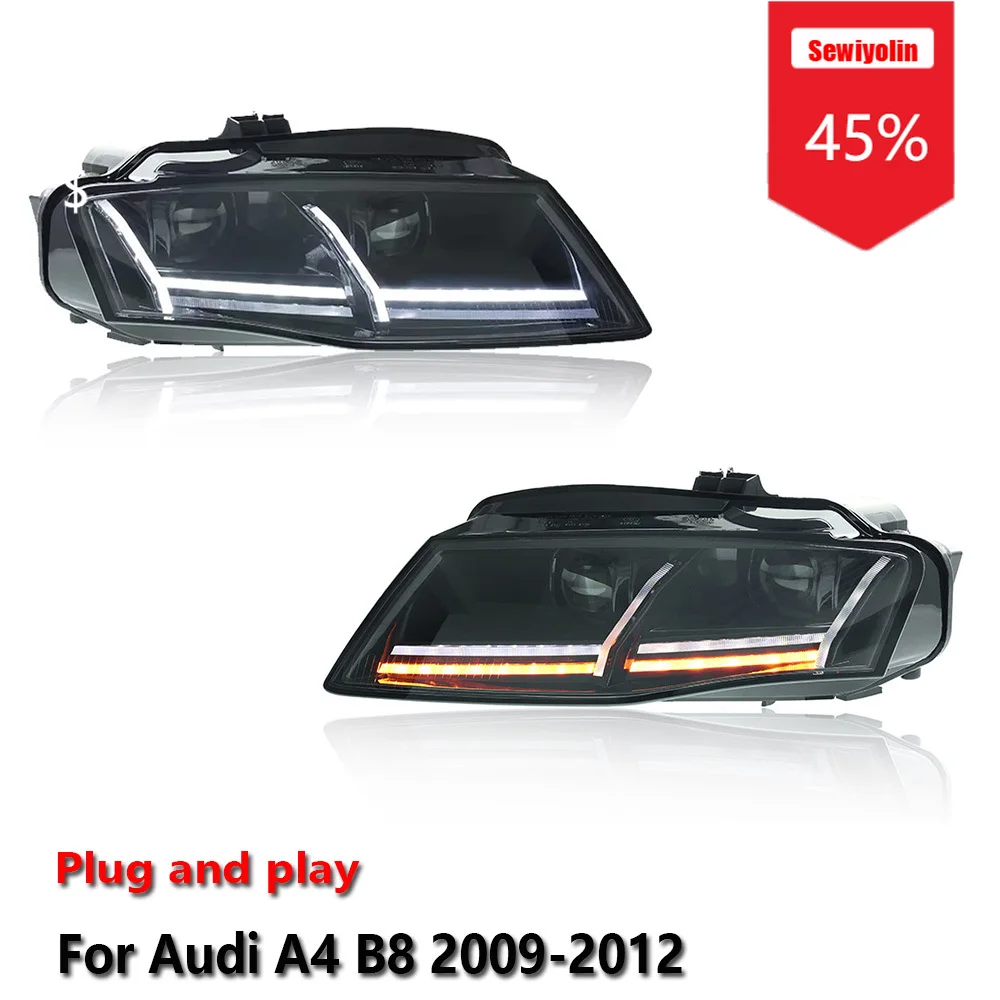 

Sewiyolin Car LED Headlight Assemblies For Audi A4 B8 2009-2012 Fog DRL Brake Turn Signal Lamp Plug and Play
