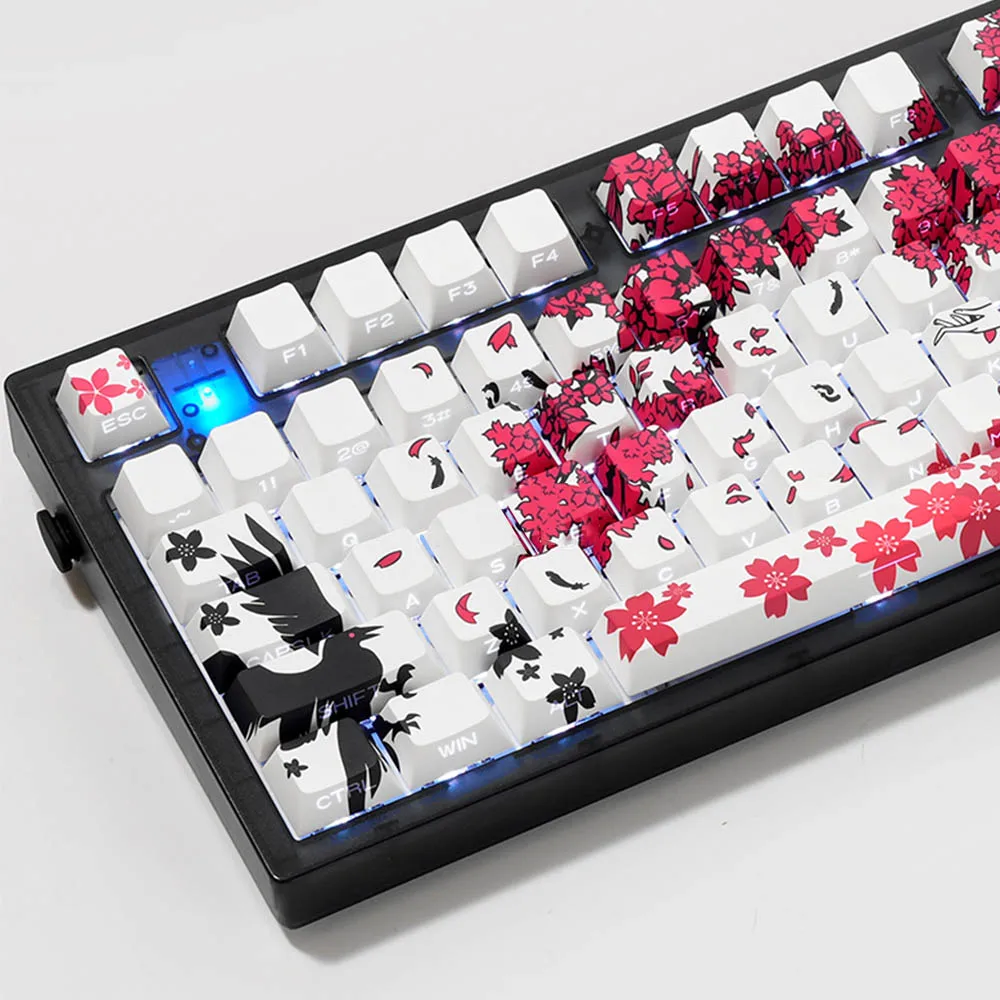 Anime Keycaps Sakura PBT Keycaps Side Engraved Backlit Dye Sub Custom Cherry Profile Mechanical Keyboard White Gray Red Keycaps