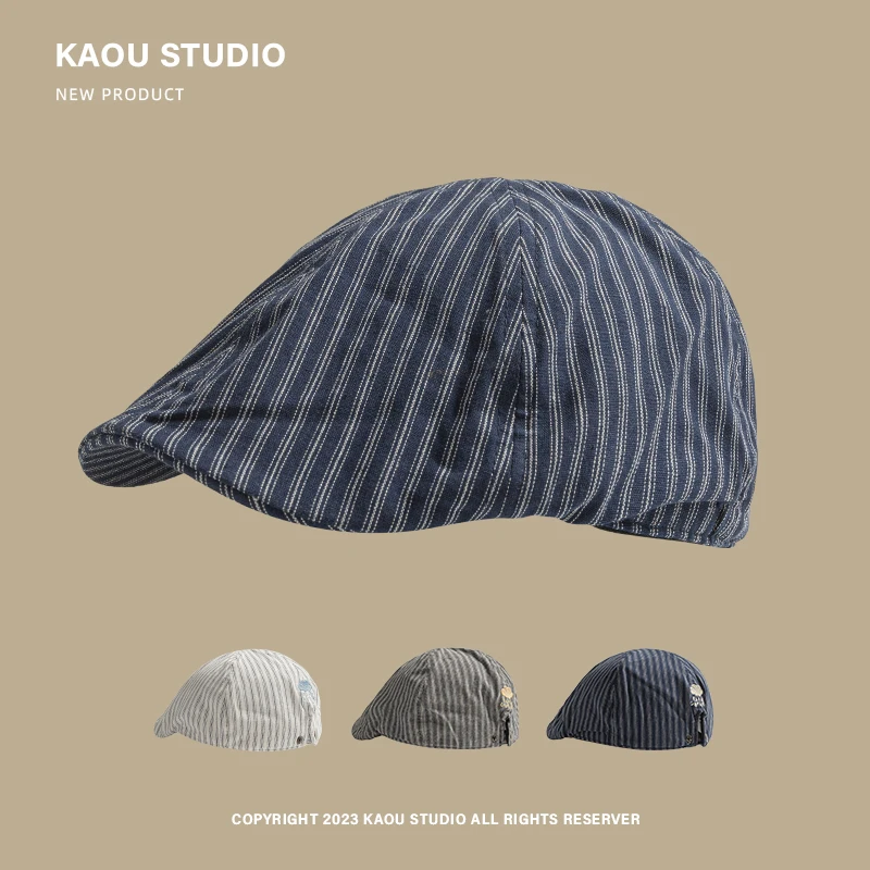 

Striped reverse forward hat women's summer thin retro painter hat men's versatile cap