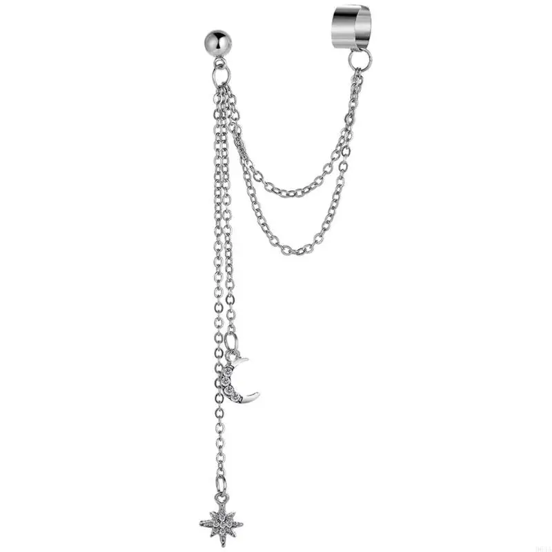 Gold Silver Alloy Ear Clip With Moon Star Charm For Women Girls No Pierced Ear Jewelry Geometric Ear Accessories 964A