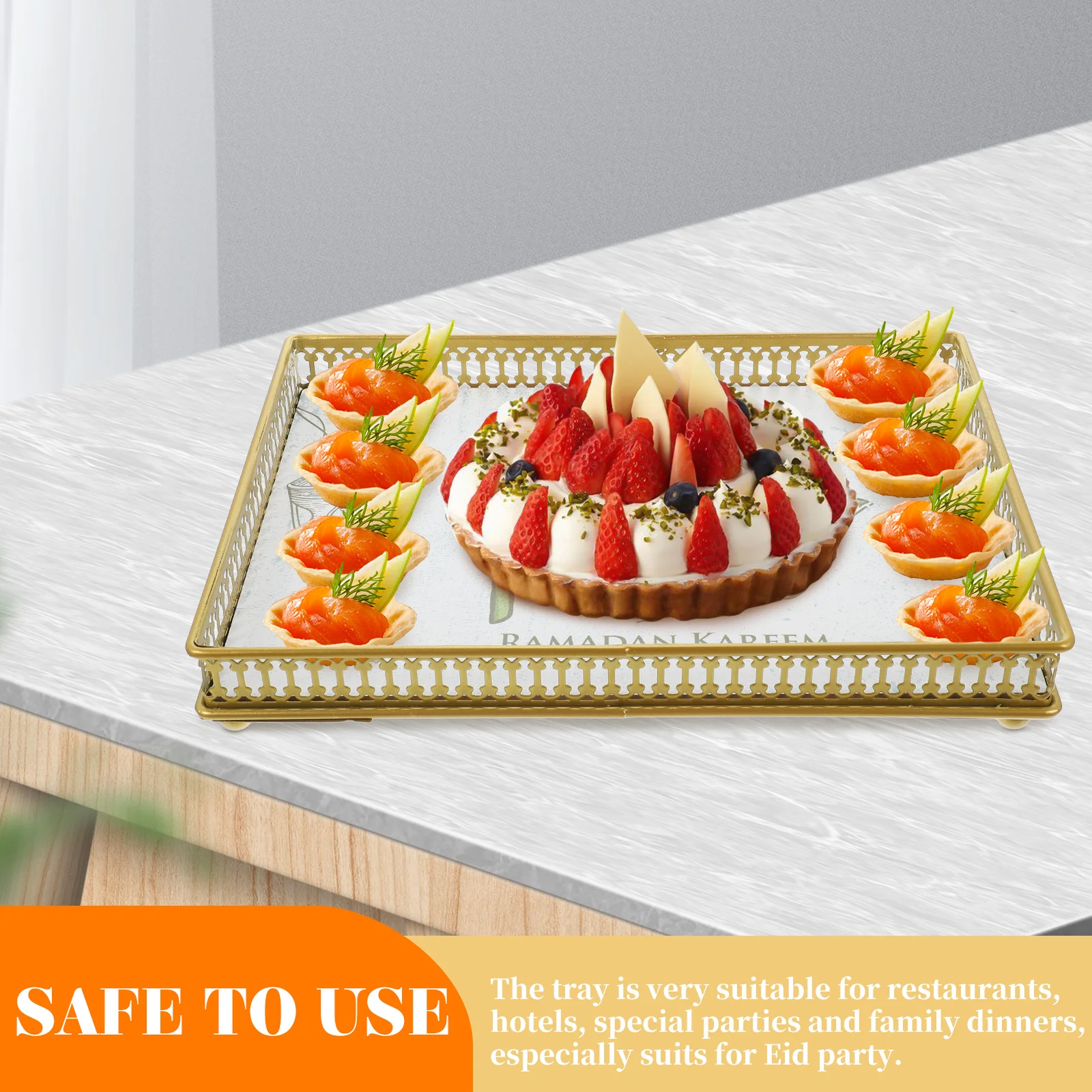 

Eid Festival Snacks Metal Dried Fruits Dessert Plate Ramadan Themed Serving Tray Iron Art Tray For Home Party Practical Food