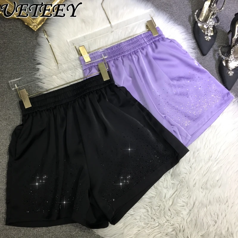

Hot Diamond Shorts Women Light and Breathable Cool Wide Leg Hot Shorts Summer High Waist Versatile Skinny Casual Shorts Outside
