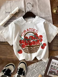 2024 Tomato Basket Cute Printed T-shirt Short Sleeved Round Neck Summer Pure Cotton Casual Top Women's Fashionable Clothing