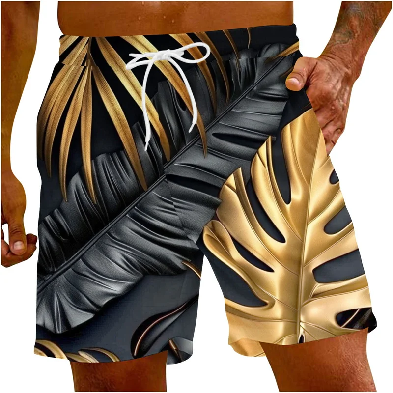 Tropical Palm Leaf Graphic Beach Shorts For Men Plant 3D Printed Board Shorts Casual Hawaiian Short Pants Oversized Swim Trunks