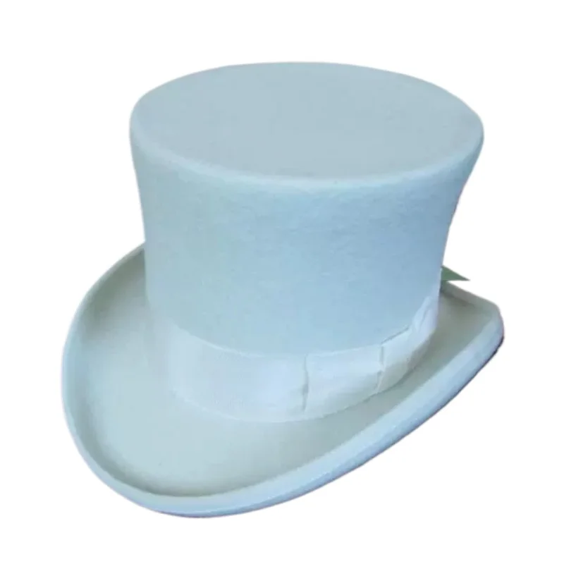 

White Wool Felt 18cm High Top Hat Chimney Pot Stovepipe Hats Cylinder for Men Women Wedding Topper Stage Magic Costumes