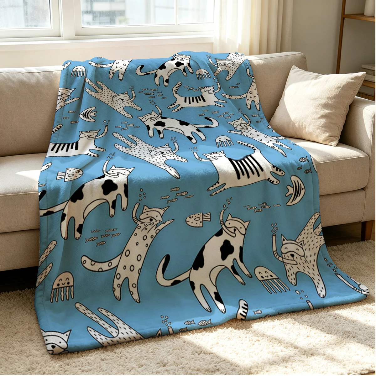 Dive Cats Flannel Blanket Warm Soft Halloween Christmas Couch Warm Cozy Decorative Decor Gift for All Season
