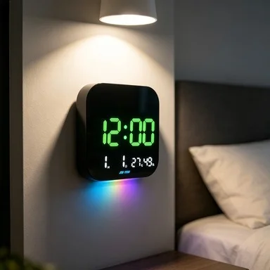 Display LED Digital Alarm Clock, Multifunctional Temperature Humidity Monitor, Wall Mount Desk Clock, Minimalist Office Decor