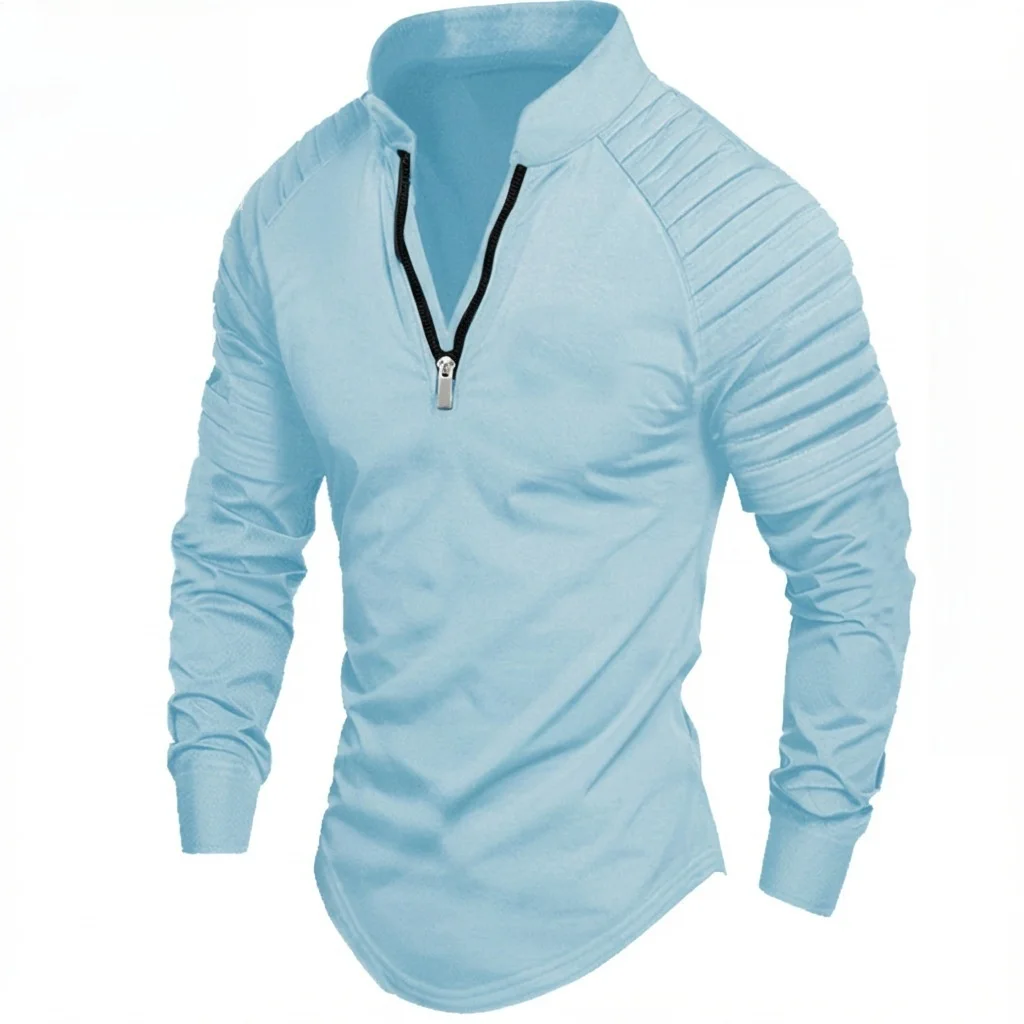 

Men's Zipper Long Sleeve Shirt Versatile Top Casual Cotton Blend Loose Fit Shirt for Autumn Season