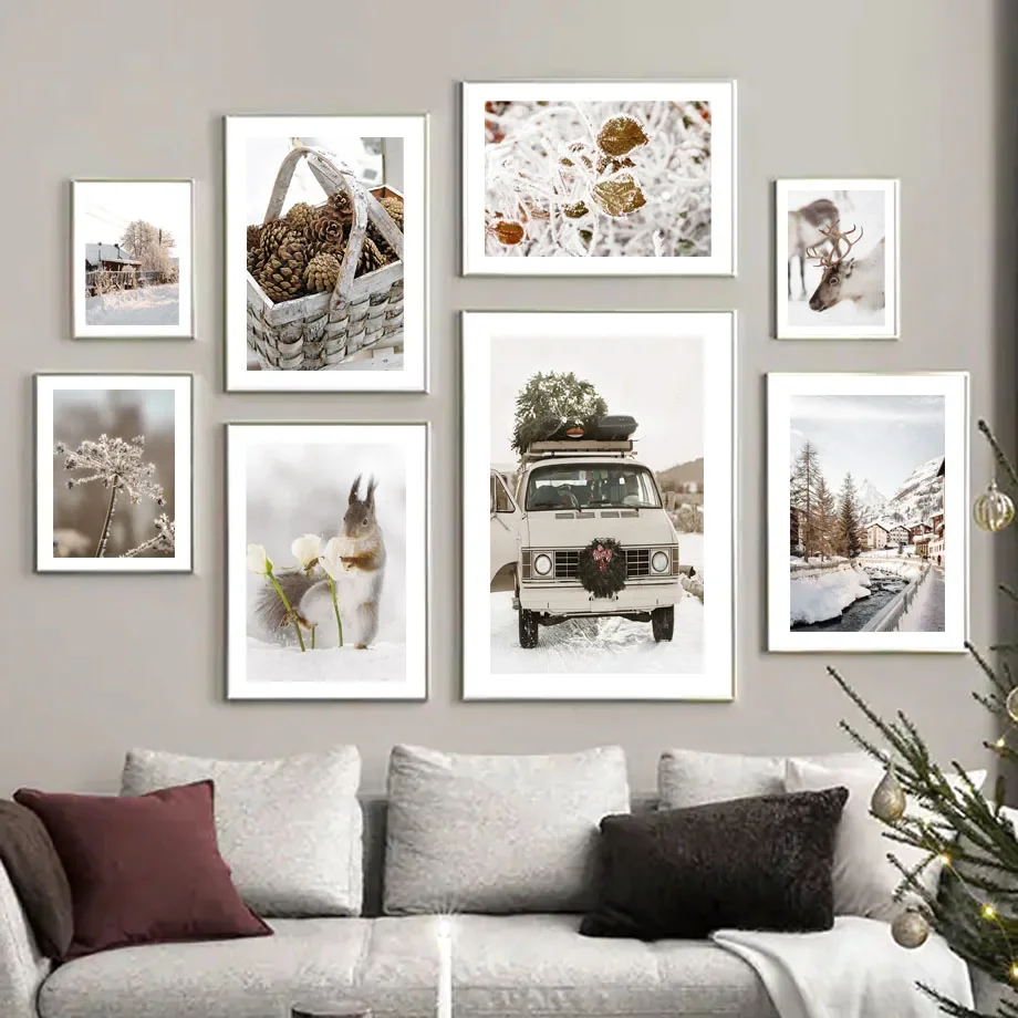 Scandinavian Classic Vintage Wall Art Christmas Deer Squirrels Horses Snowflakes Poster Prints Home Bedroom Living Room Decor