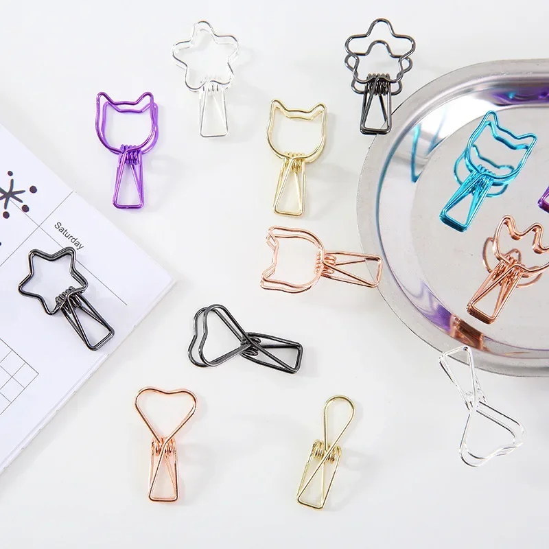 6PCS Metal Paper Clips Cute Star Cat Bear Style Spring Clips Paper File Organizer Clip School Office Supplies