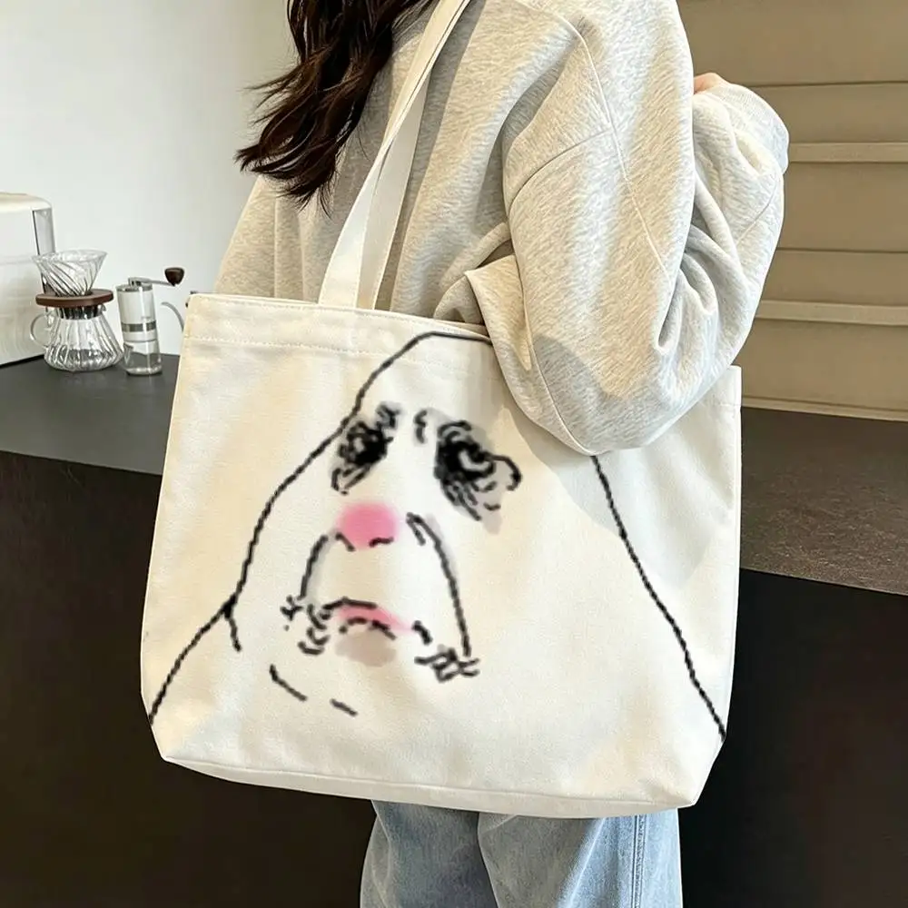Cute S-Silly Hamster M-Meme Large Capacity Cotton Polyester Zipper Tote Shoulder Bag