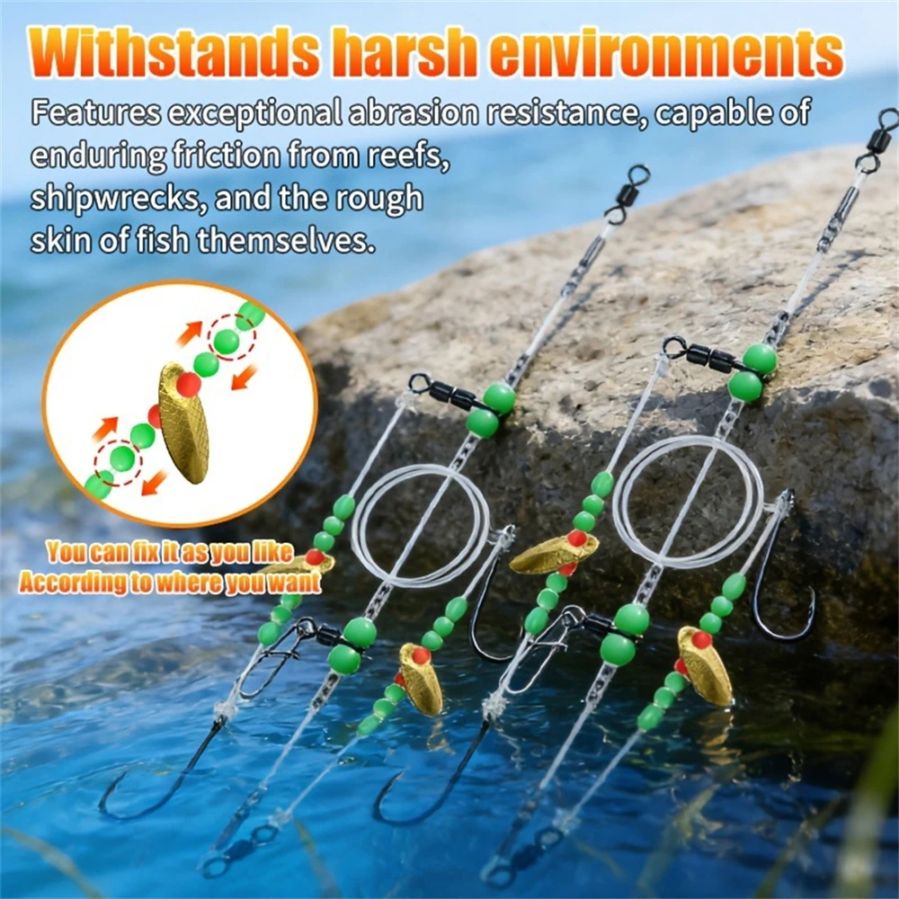 

Набор из 5 готовых оснасток для ловли леща/флэтфиш-костлявки - крючки 1/0-6/0 со светящимися бусинами, стальные, для морской рыбалки с лодки