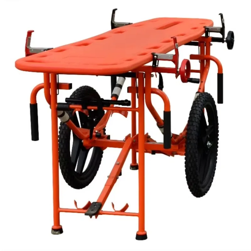 Foldable First Aid Litter Carrier With Transport Stretcher Spine Board and double wheeled for safe transfer