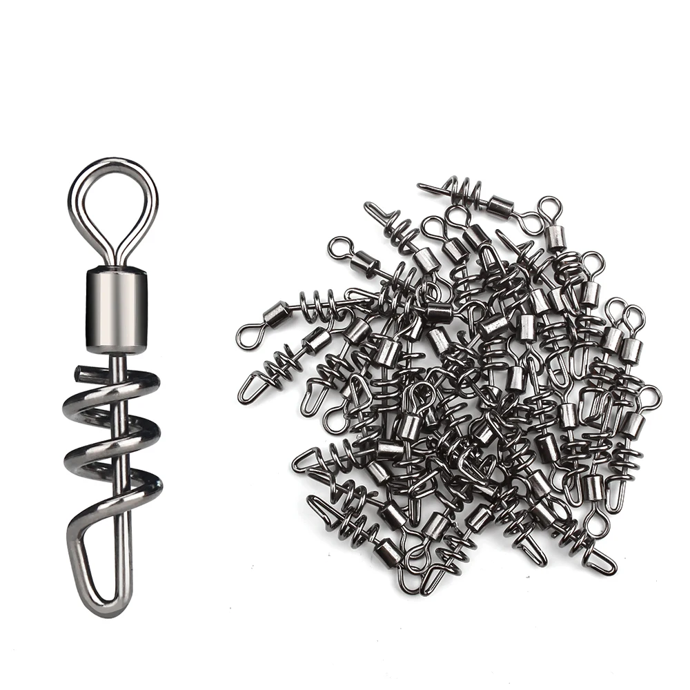 10X Fishing Rolling Swivel With Screwed Snap Fishing Lure Connector Stainless Steel Quick Buckle FishingAccessories