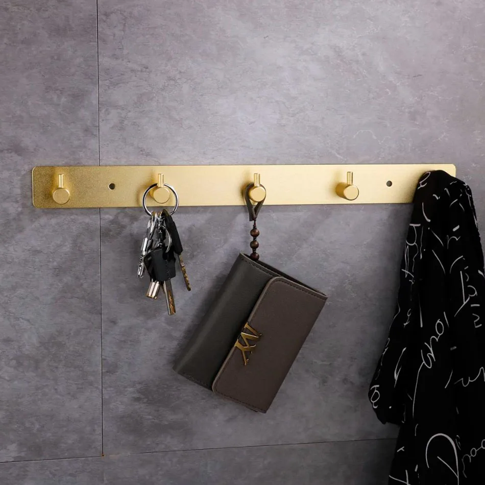 Matte Gold Bathroom Hook Adhesive Aluminum Creative Lavatory Wall Mounted 2 3 4 5 Robe Hooks Clothes Coat Towel Door Holder Rack