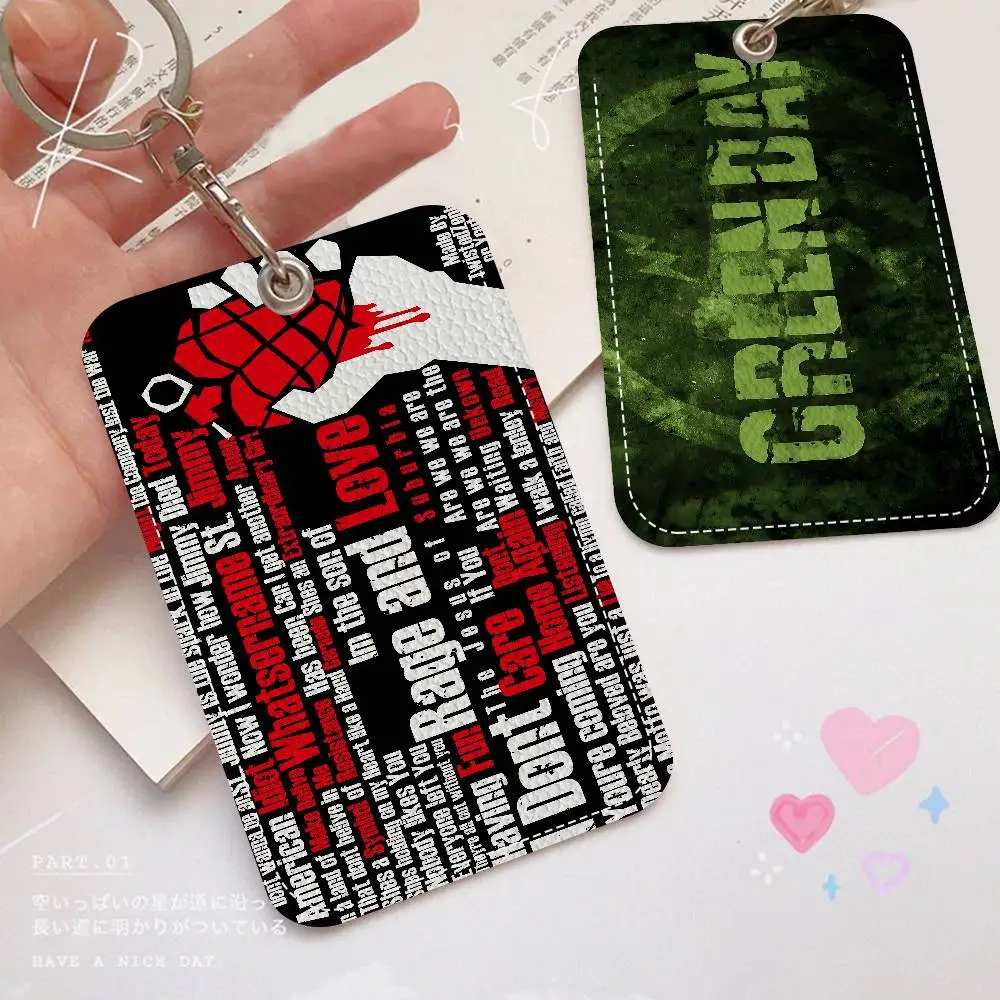 

Green Day Music Rock Band PU Soft Leather Rectangular Key Card Holder Induction Elevator Protection Cover Youth Faion Accory