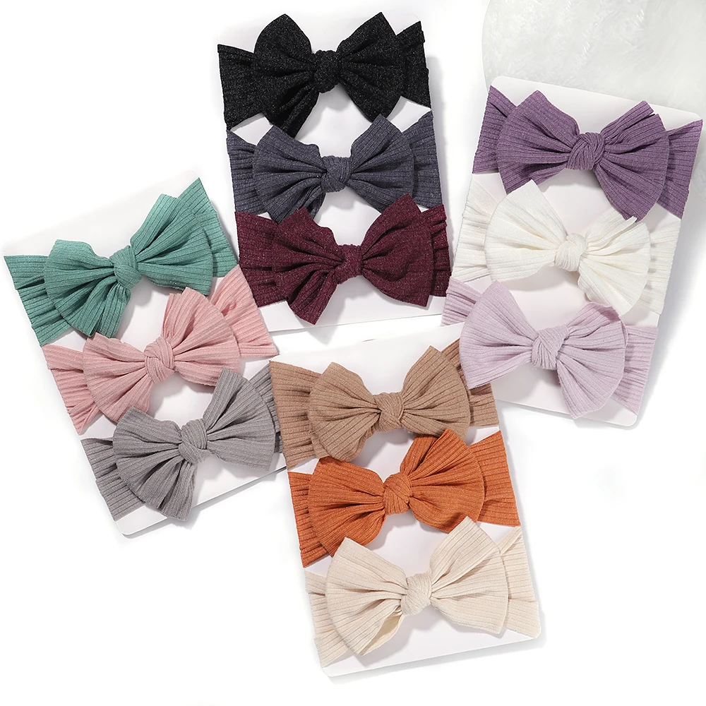 3 шт./лот, комплект повязок на голову для маленьких девочек, повязки для волос с бантом, мягкие вязаные детские головные уборы, тюрбан для новорожденных, детские аксессуары для волос