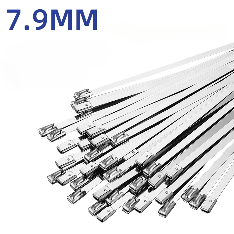 10/20/50/100pcs 304 Cable Ties Stainless Stee 7.9mm Length 100-1000mm Locking Exhaust Wrap Marine Sealing Metal Zip Tie