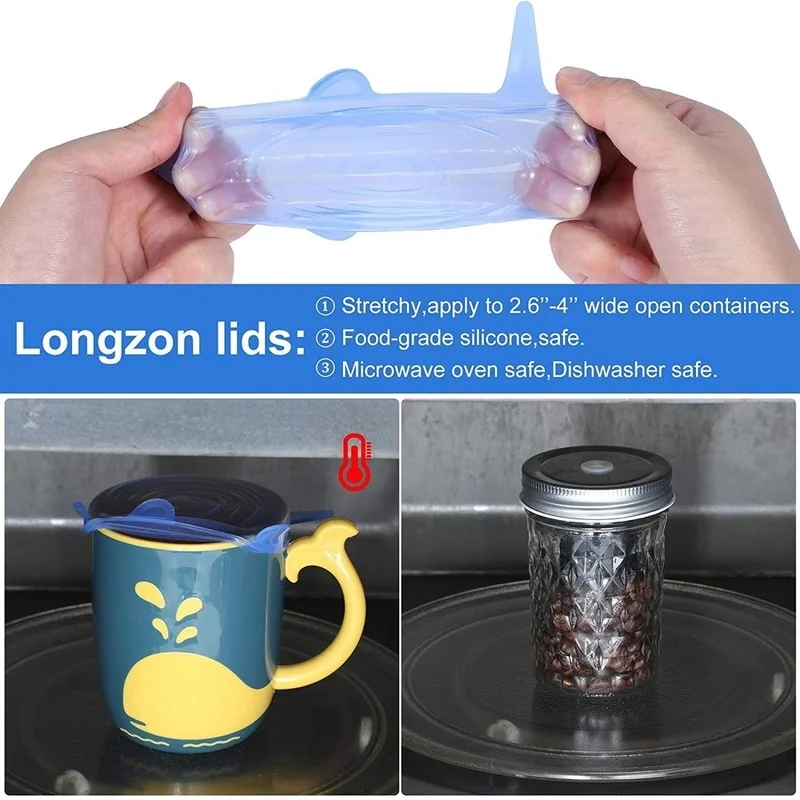Silicone Stretch Lids,14P Cmiracle lids ,Reusable Durable Silicon Food Storage Cover for Cups Small Bowls Soda Can Yogurt Jars