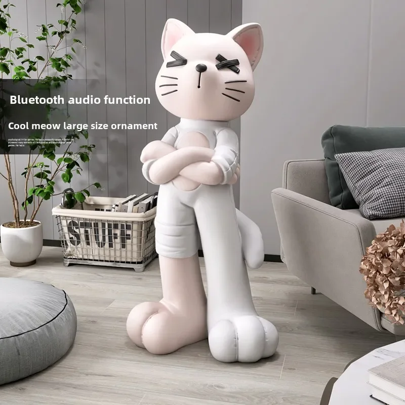 Home Decor Sculptures and Figurines Decorations Accessories Cool Cat Large Floor Ornaments Resin Crafts Statues In Living Room