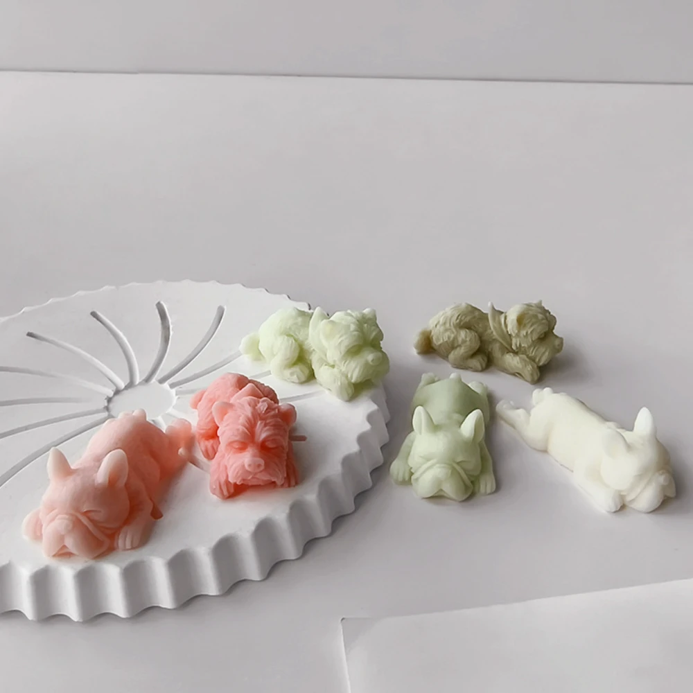 Sleeping Cutie Puppy Pug Candle Silicone Molds Animal Dog Yorkshire Soap Plaster Doll Moulds Baby Room Decor Pet Birthday Gifts