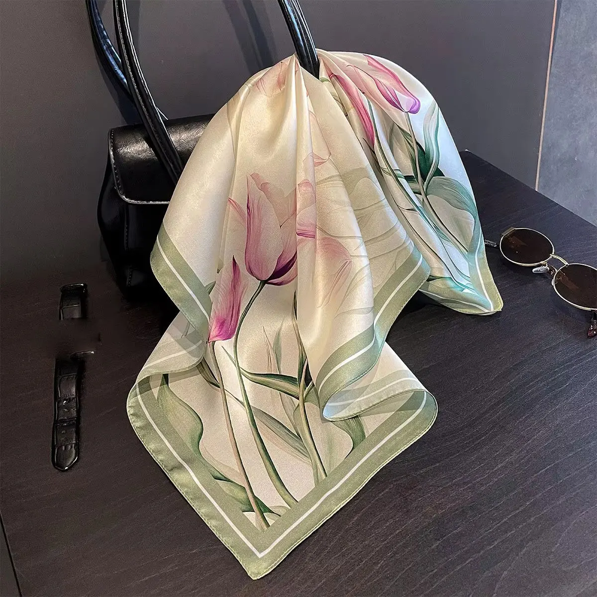 

Brand 100% Silk Scarf Women Neck Hair Foulard Square Hijab Print Scarves Bandana New Wrap Kerchief High Quality Headband Shawls