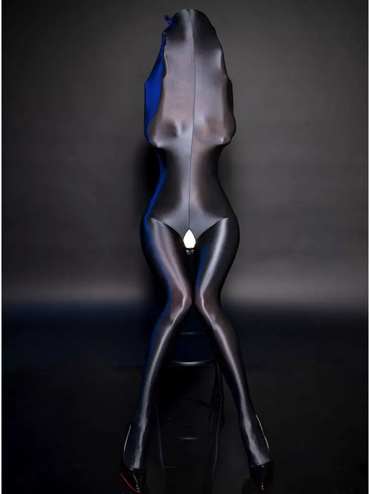 Glossy Shiny Bodystocking Catsuit Tights Zentai Open Crotch Bodysuit Leotard Conjoined Tights Hot Sexy Transparent Lingerie Body