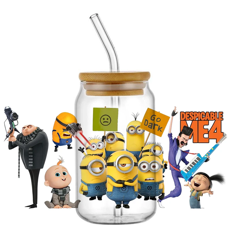 Miniso Cartoon Sticker 30 New Minions UV DTF Cup Wraps Transfers Sticker On Transfer For Glass Can Wraps 16oz Libbey