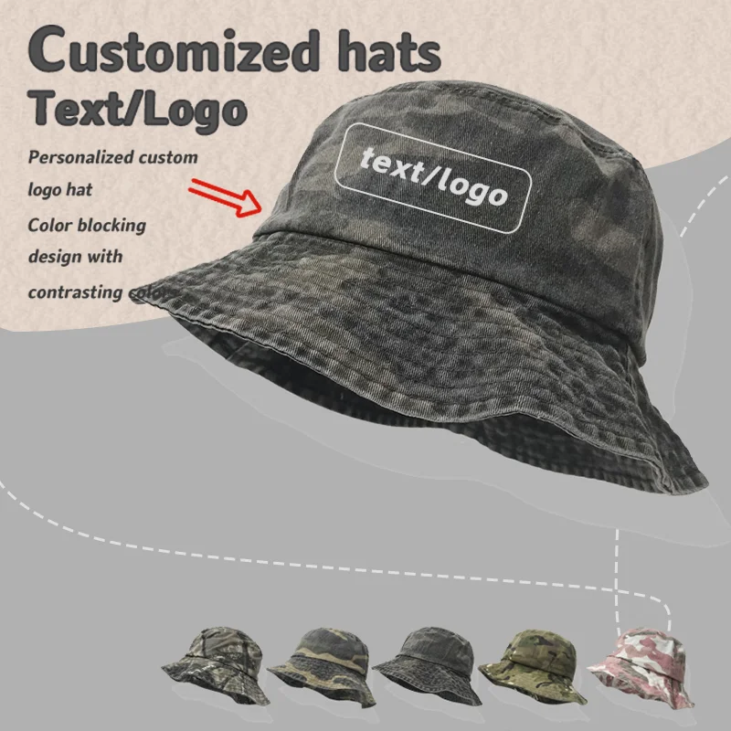 

Custom Logo Outdoor Camouflage Tactical Shade Bucket Hat Men and Women Casual Personalized Washed Cotton Casual Panama Bob Hats