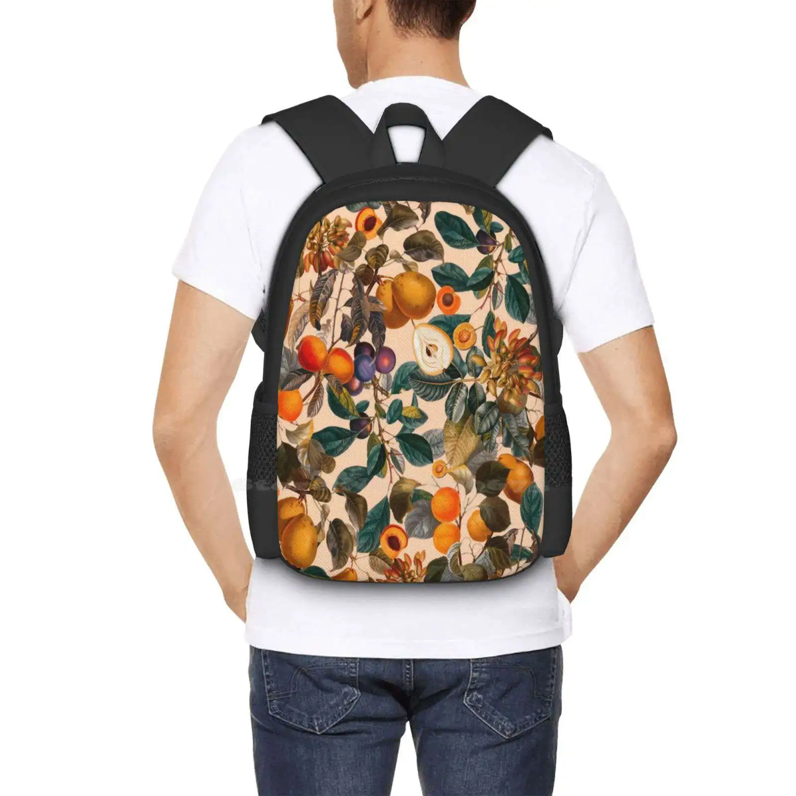 Vintage Fruit Pattern Ix Large Capacity School Backpack Laptop Bags Floral Forest Jungle Tropical Botanical Exotic Leaf Laeves