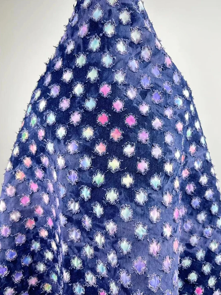 Broken Hole Denim Colored Tie Dye Washed Fabric By The Meter for Jeans Jacket Handmade DIY Sewing Fashion Cloth Thick Blue Black
