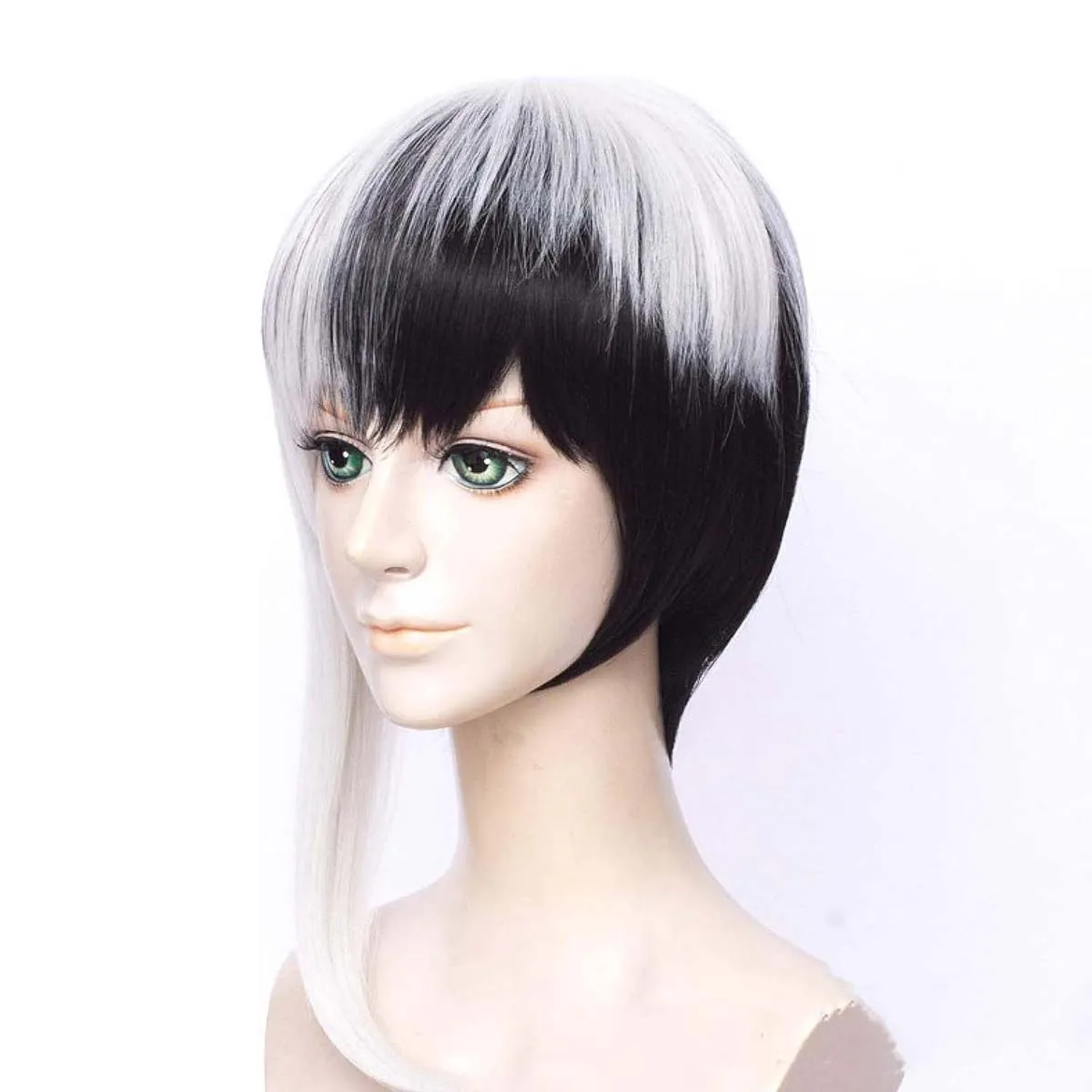 Men Party Role Play Anime Asagiri Gen Short Heat Resistant Black White Hair Wig