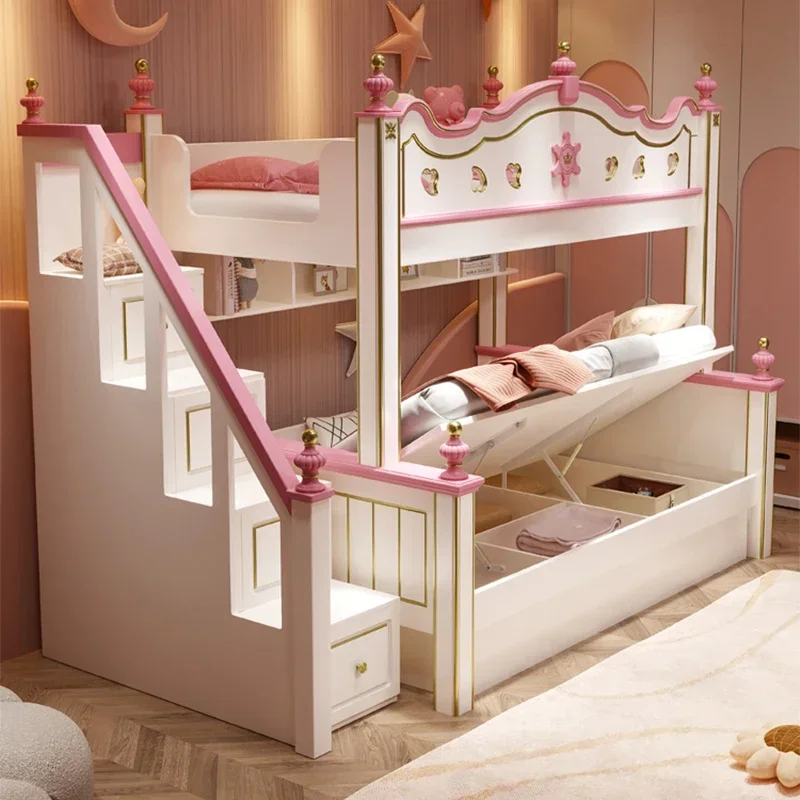 Storage Bunk Children Beds Princess Wooden Luxury Loft Children Beds Bedroom Boys Camas Infantiles Kids Bed Set Furniture BL50CB