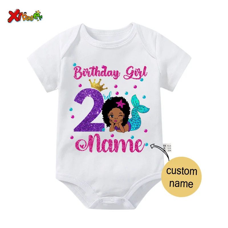 

Custom Onesie Mermaid Black Princess First Birthday Party Matching Outfit 1st Personalized Name Shower Toddler Baby Jumpsuit Set