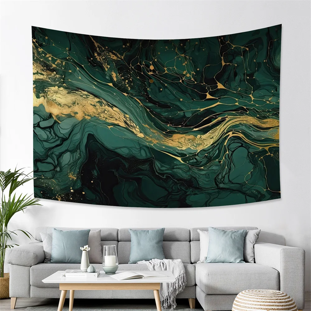 Green Gloden Marble Pattern Wall Tapestry Hippie Bedroom Home Decoration Abstract Nordic Decorative Walls Hanging Yoga Mattress