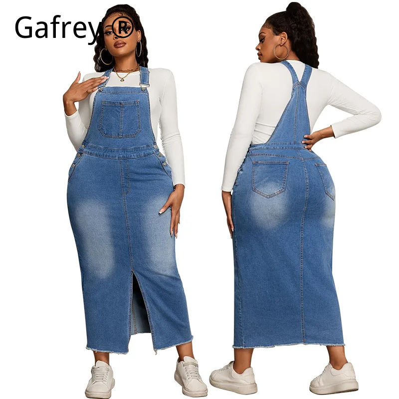 

Women Plus Size Denim Overall Dress Casual Suspender Skirt Slim Fit Fashion Midi Dress Vintage Streetwear Loose Outfit For Ladie