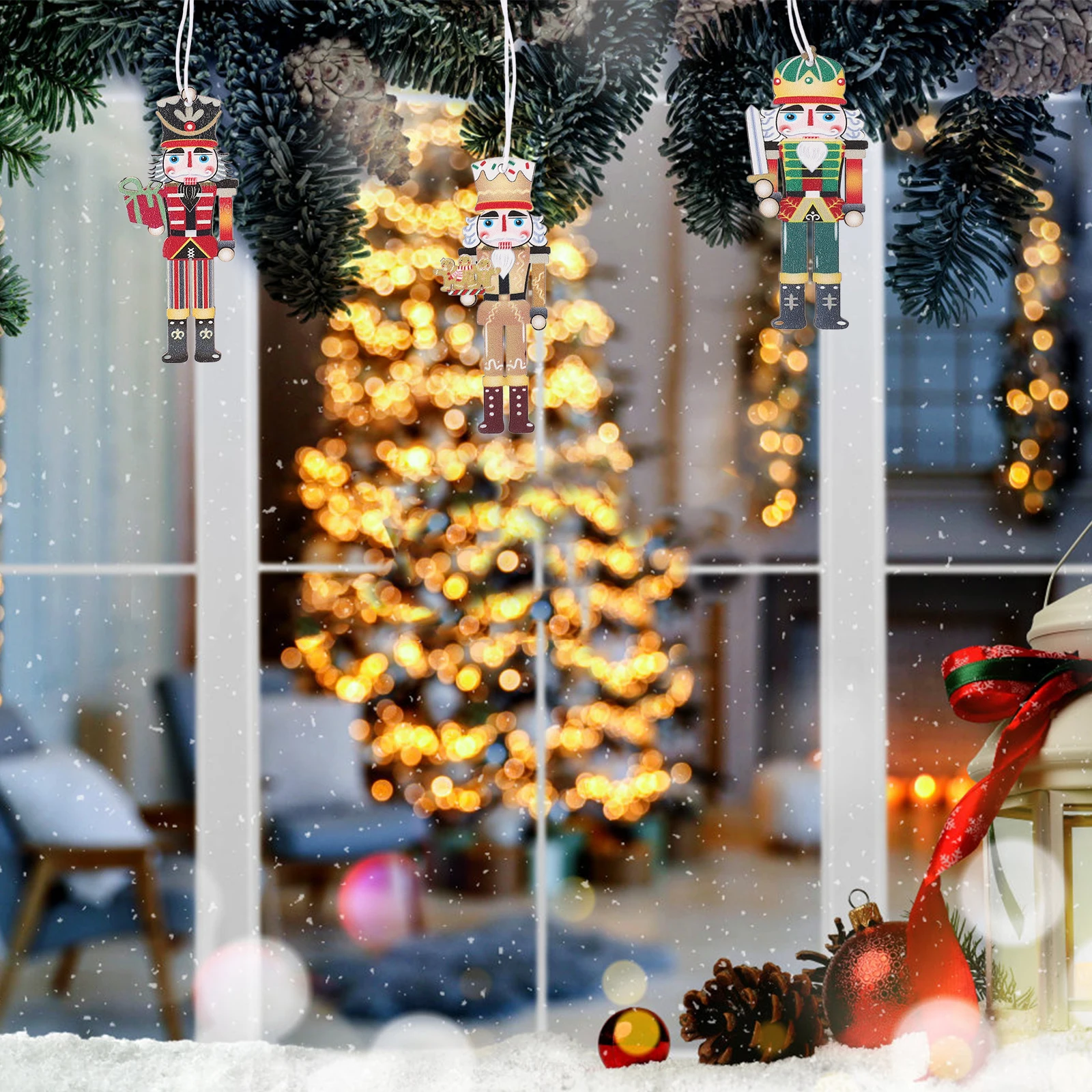 

9pcs Wooden Ornaments Colorful Vintage Christmas Tree Hanging Decor Pendants Xmas Party Nutcracker Cutouts Walnut Soldier
