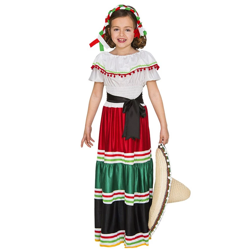 

Kids Traditional Senorita The Day Of Dead Halloween Fancy Dress Up Cinco De Mayo Mexican Girls Costume