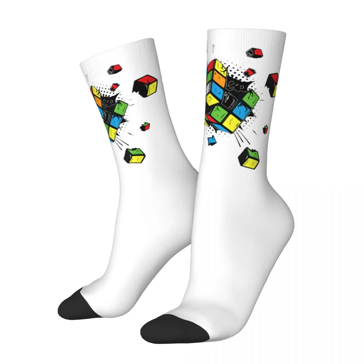 Autumn Winter Crazy Design Unisex Exploding Rubix Rubiks Rubics Cube Socks Breathable Basketball Socks