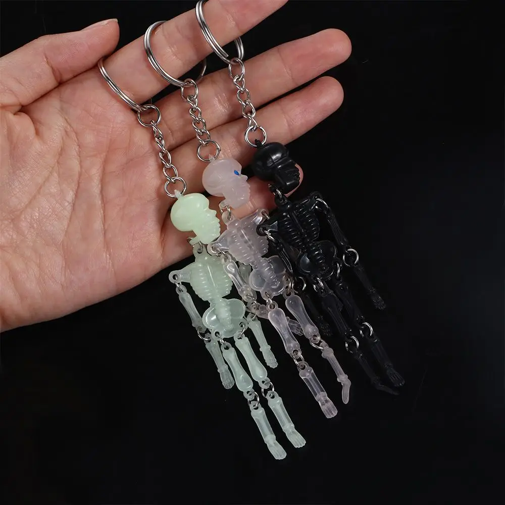 Luminous Skull Keychain Car Keyring Multi-jointed Skeleton Gothic Horror Pendant Halloween Ghost Head Jewelry Couple Gift