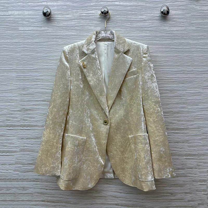 

Women's velvet suit set, lapel jacket + straight-leg pants, high-quality jacket top, versatile long pants, autumn, new style,