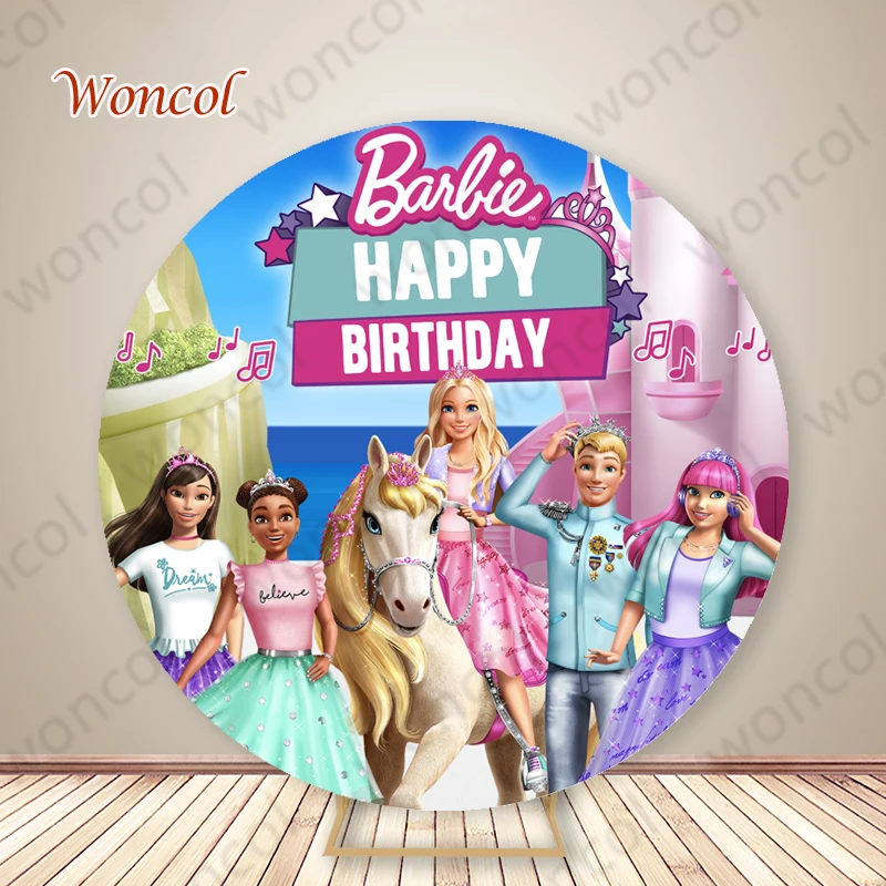 Barbie Round Backdrop Girls Birthday Backdrop Barbie Cylinder Cover Barbie Birthday Party Decorations Photography Booth Props