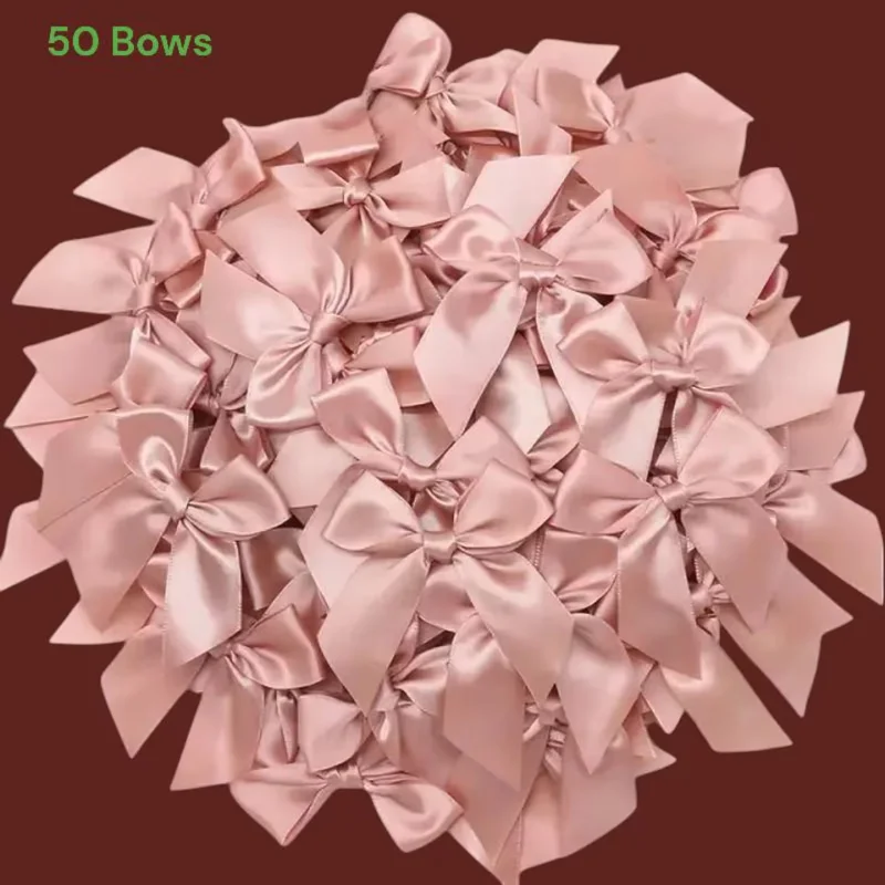 

50pcs Satin Ribbon Bow for Gift Wrap Favor Decorative Bow Hair Clip Packaging Pink Bow Wedding Birthday Christmas Gift Decor