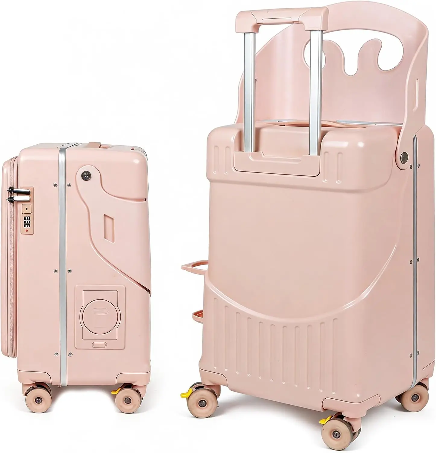 20 Inch Kids Ride-On Suitcase with Seat Cushion, Front-Opening Hardshell Carry-On Luggage, 360° Quiet Wheels, TSA Lock & Phone Stand for Children